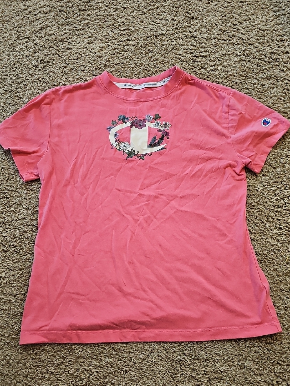 Champion Coral Pink Floral Logo Tee